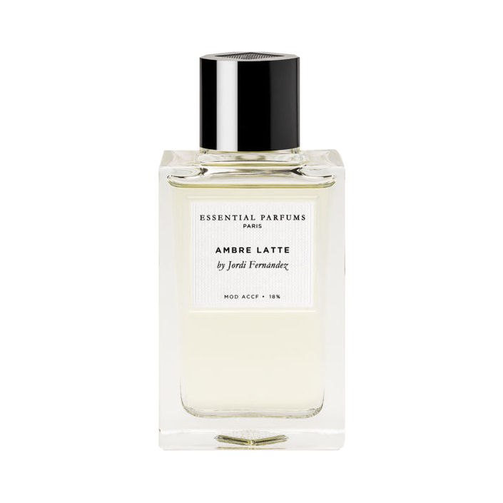 Ambre Latte — Essential Parfums — flacon 100 ml sur fond blanc